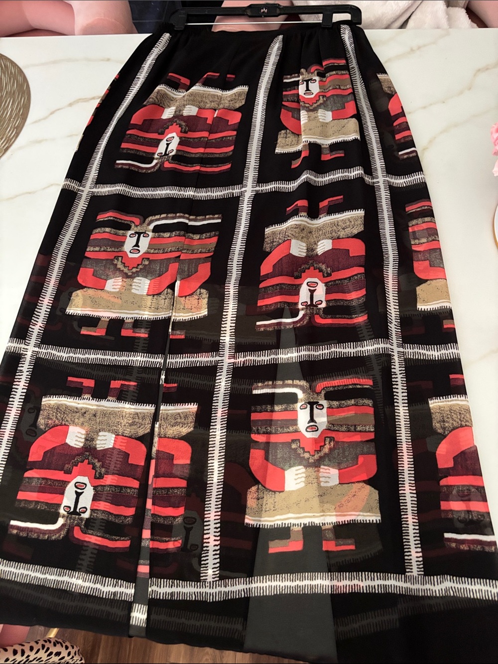 NIC+ZOE Black Maxi Skirt with Red and Tan Graphic Panels